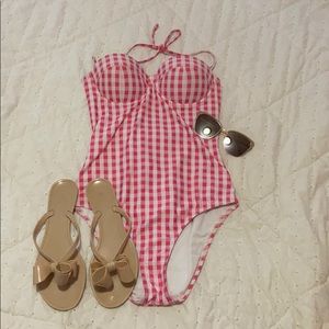 pink gingham one piece swimsuit